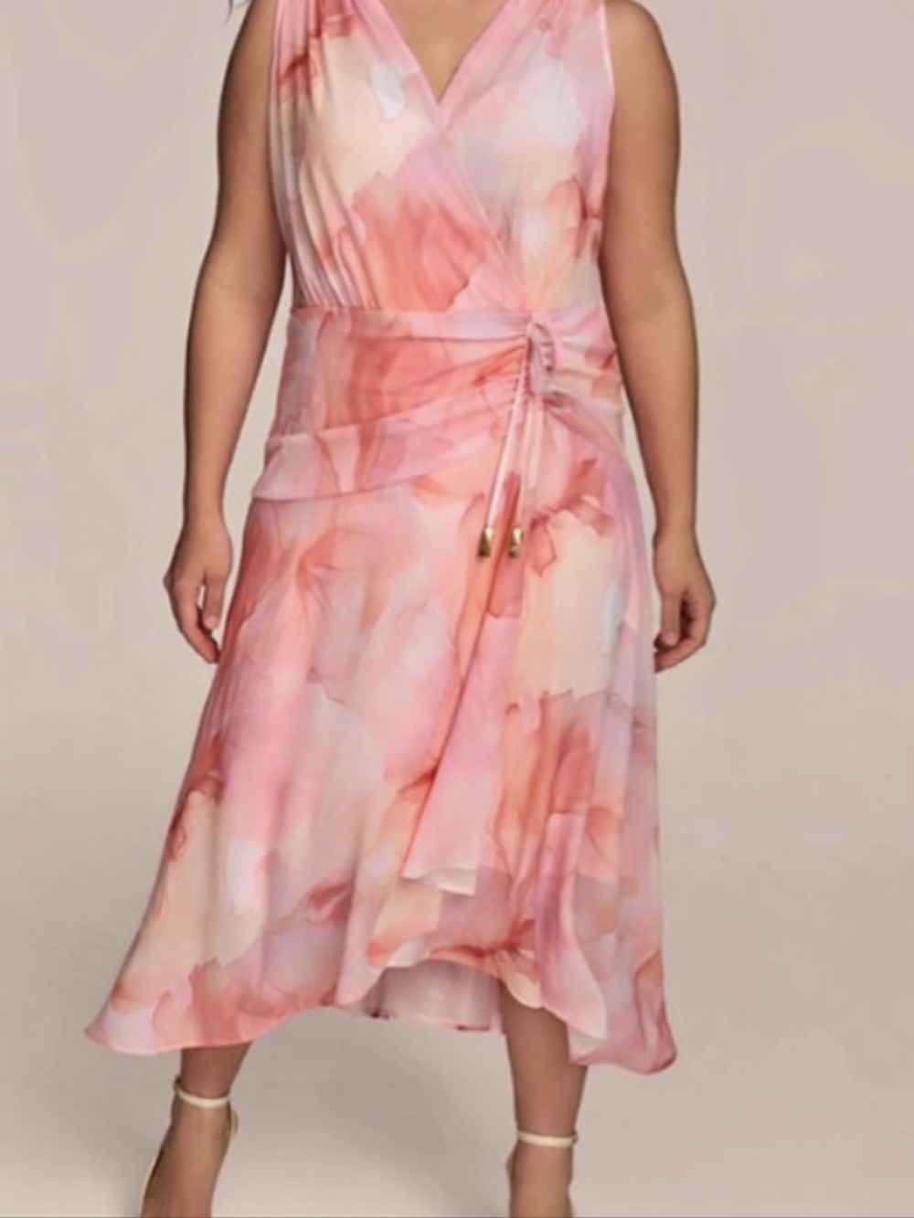 Donna Karan Abstract Wrap Midi Dress Pink Size 18W Like New